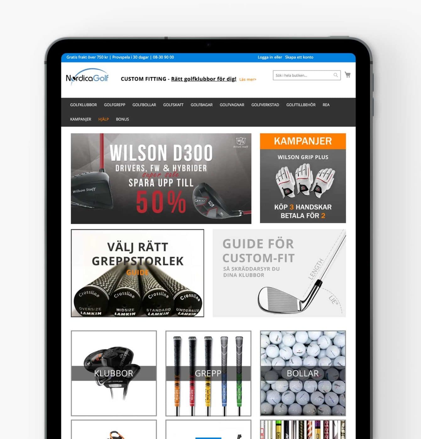 NordicaGolf site on the tablet
