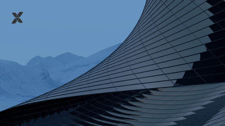 abstracte afbeelding die platform-based architecture en composable architecture voorstelt, met bergen op de achtergrond