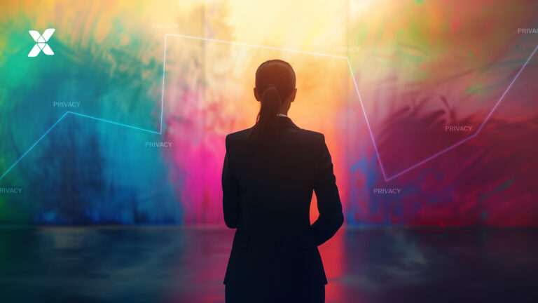 woman standing in front of a colorful background