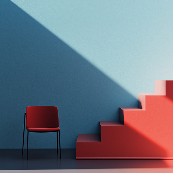 Chair, stairs, red, blue