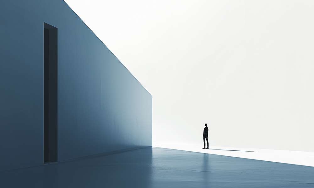 Image, abstract, person standing by large wall