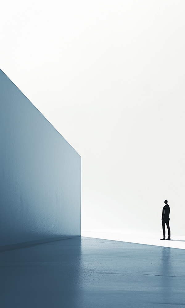 Image, abstract, person standing by large wall