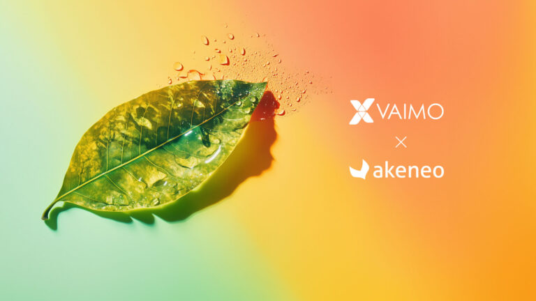 image of wet leaf with vaimo and akeneo logos