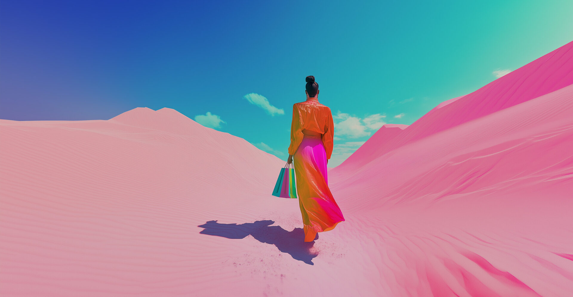 Abstract image of woman walking in desert