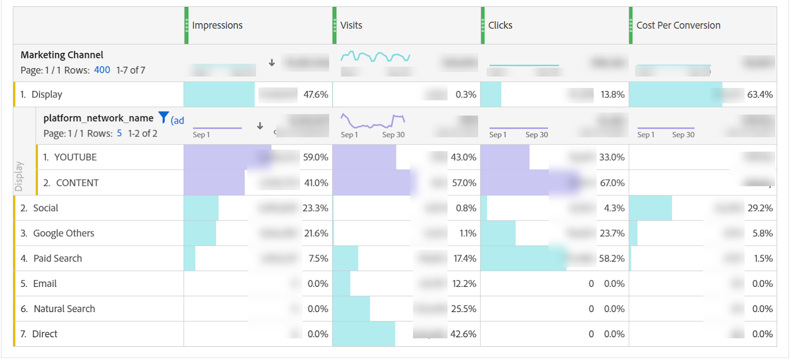 Screenshot with anonymized data showing tables of data