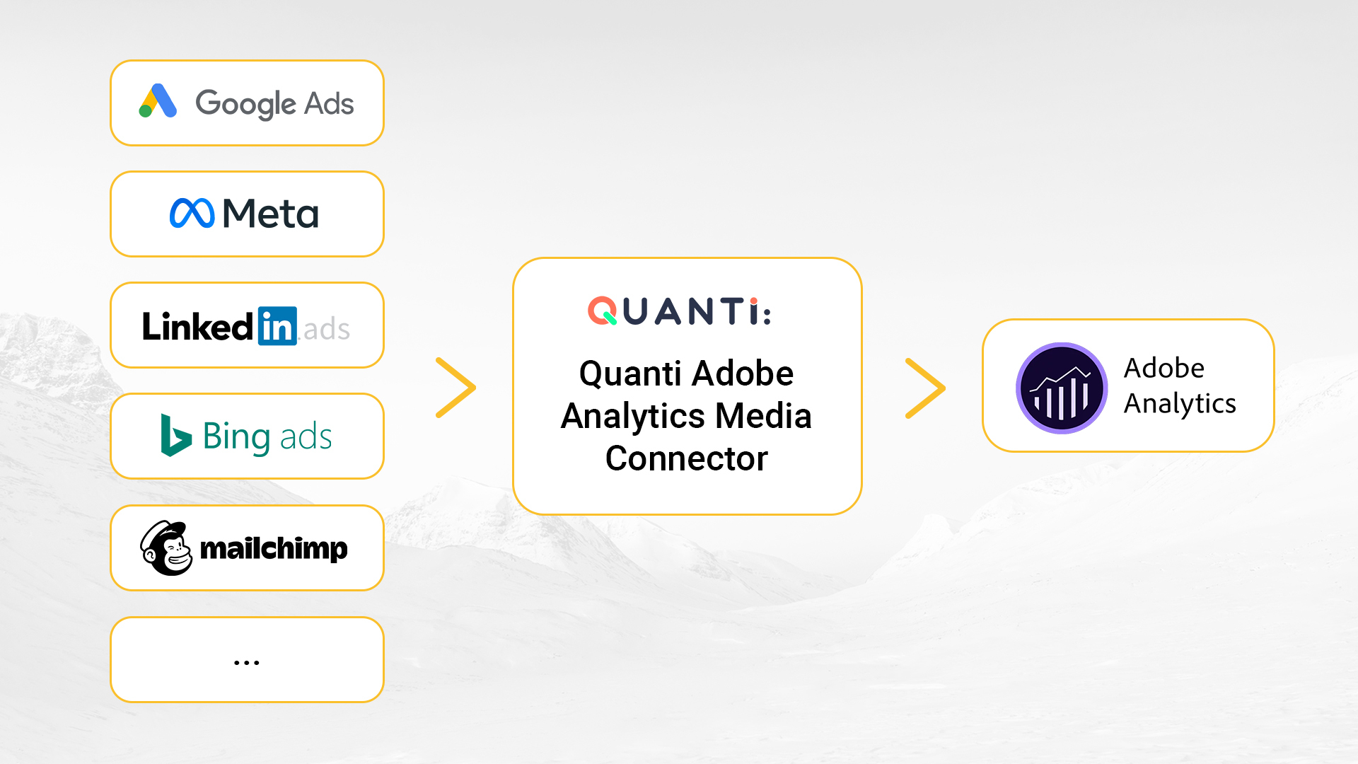 Image showing the different platforms that are available for the quanti media performance accelerator and the output to adobe analytics