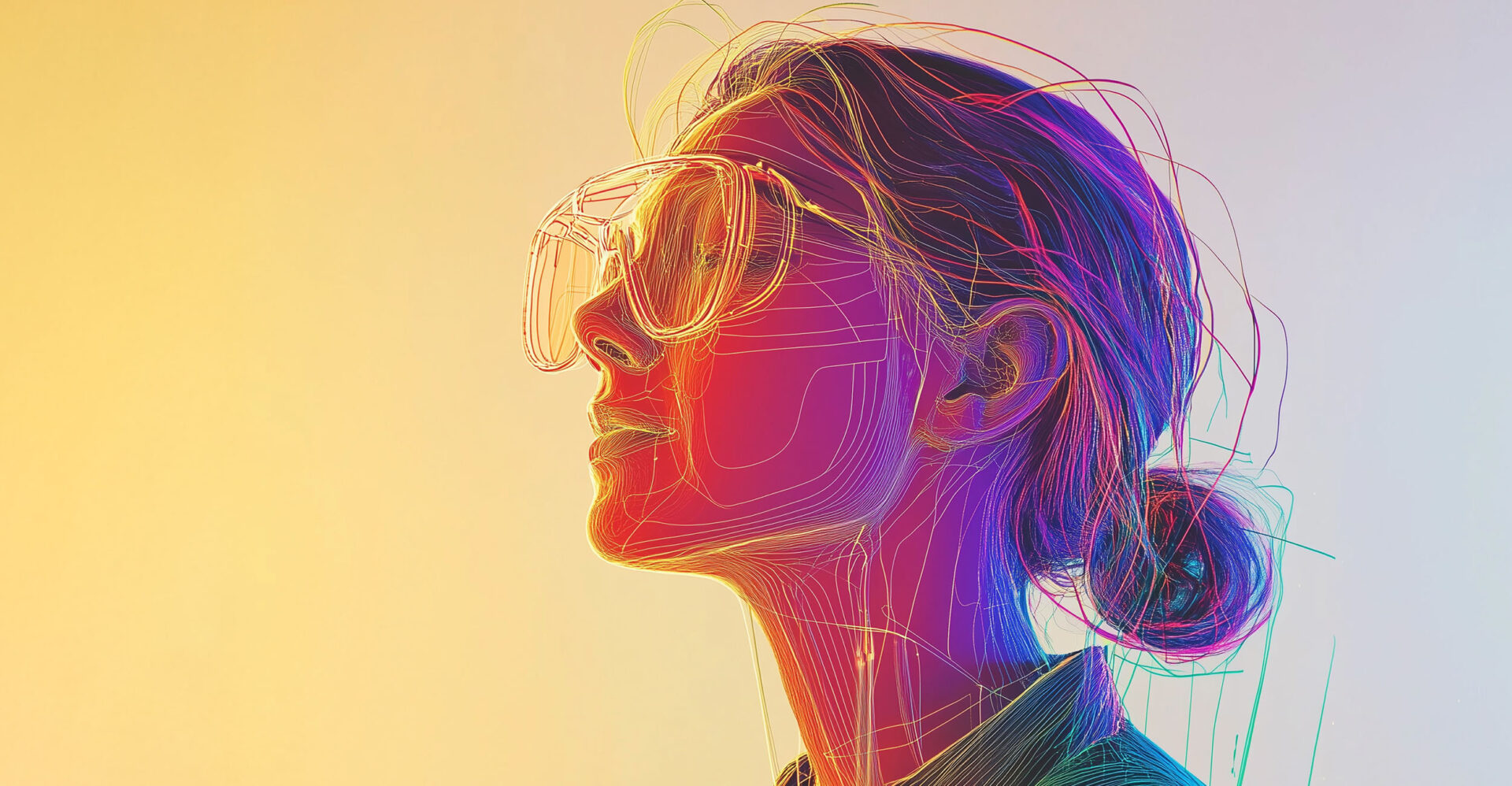 Colorful illustration of a woman wearing glasses