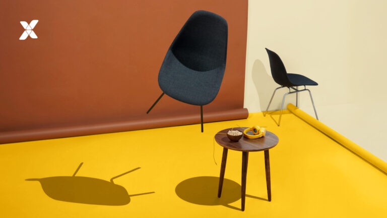 Abstract image featuring pieces of furniture floating about, all willy-nilly.